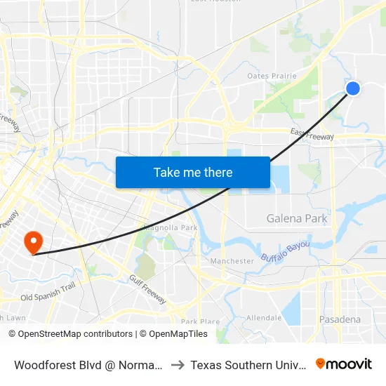 Woodforest Blvd @ Normandy St to Texas Southern University map