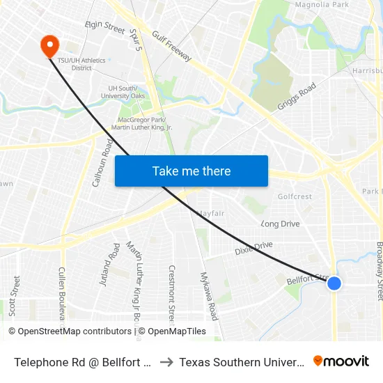 Telephone Rd @ Bellfort Ave to Texas Southern University map