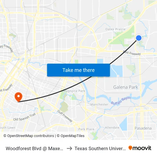 Woodforest Blvd @ Maxey Rd to Texas Southern University map