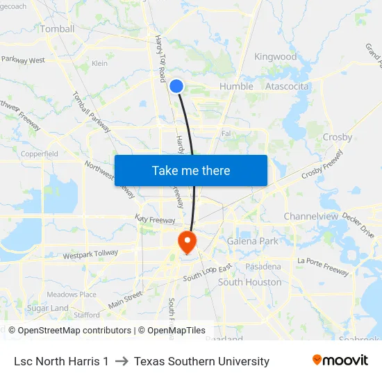 Lsc North Harris 1 to Texas Southern University map