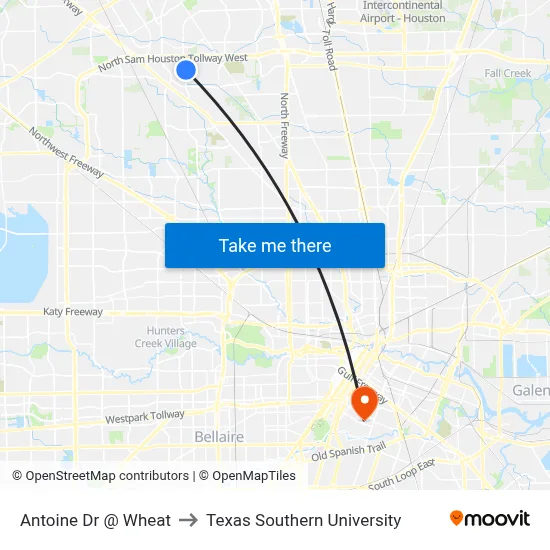 Antoine Dr @ Wheat to Texas Southern University map