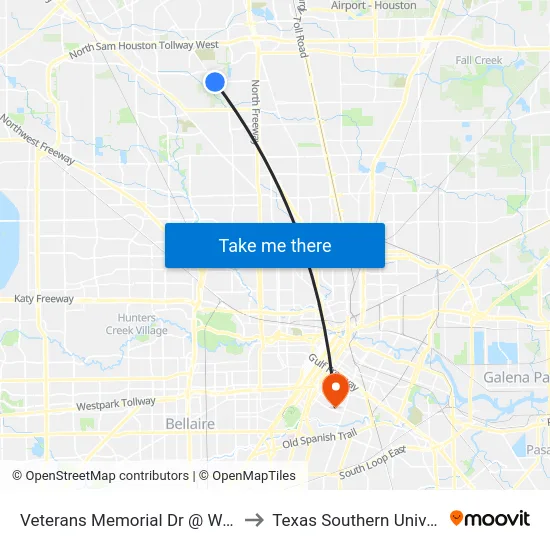 Veterans Memorial Dr @ West Rd to Texas Southern University map