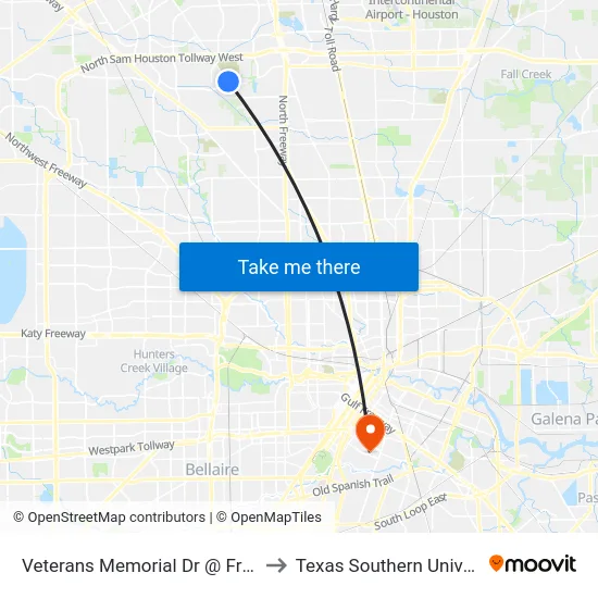 Veterans Memorial Dr @ Frick Rd to Texas Southern University map