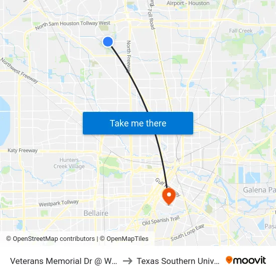 Veterans Memorial Dr @ West Rd to Texas Southern University map