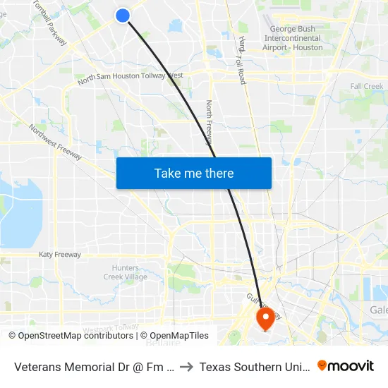 Veterans Memorial Dr @ Fm 1960 Rd to Texas Southern University map