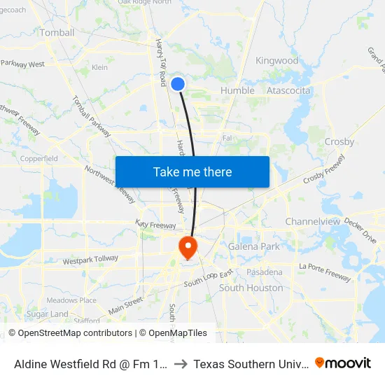 Aldine Westfield Rd @ Fm 1960 Rd to Texas Southern University map
