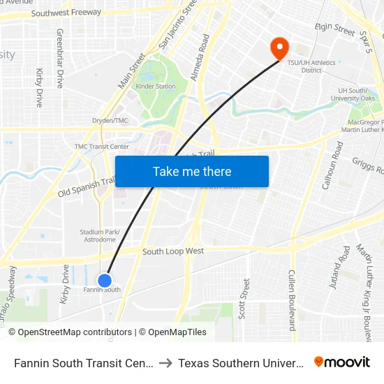 Fannin South Transit Center to Texas Southern University map