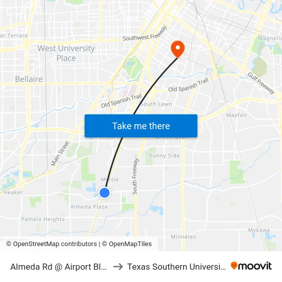 Almeda Rd @ Airport Blvd to Texas Southern University map