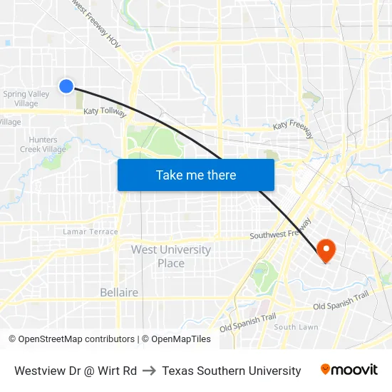 Westview Dr @ Wirt Rd to Texas Southern University map