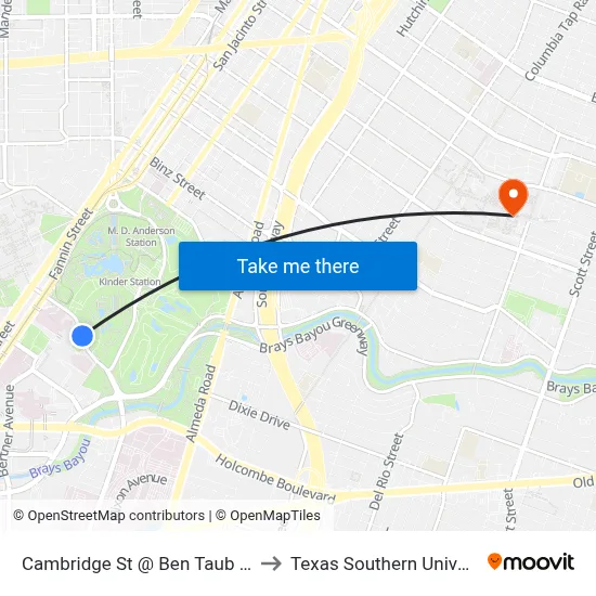 Cambridge St @ Ben Taub Loop to Texas Southern University map
