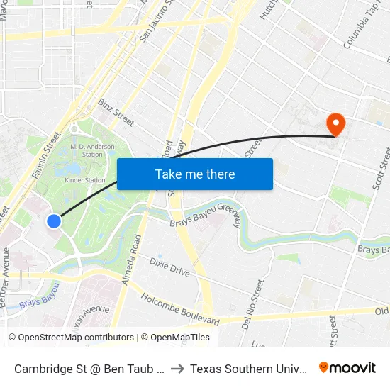 Cambridge St @ Ben Taub Loop to Texas Southern University map