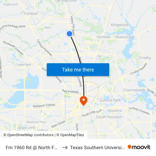 Fm 1960 Rd @ North Fwy to Texas Southern University map
