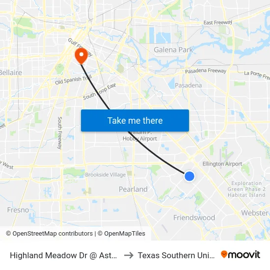 Highland Meadow Dr @ Astoria Blvd to Texas Southern University map