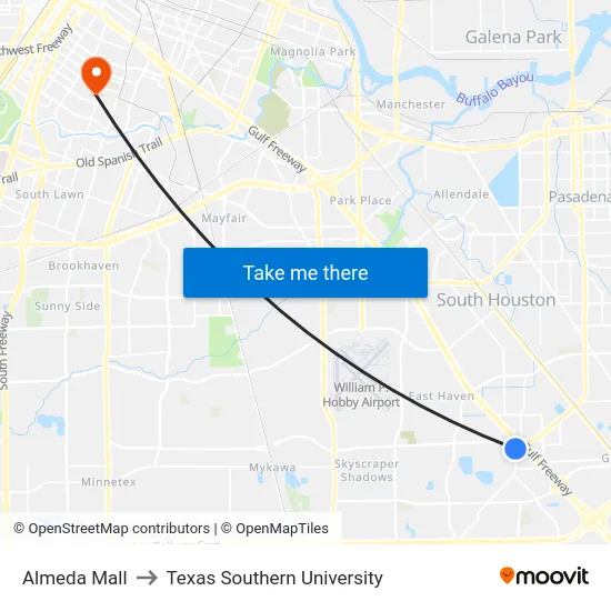 Almeda Mall to Texas Southern University map