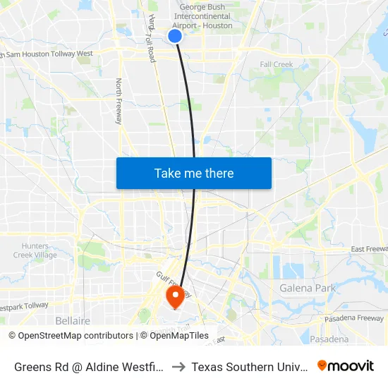 Greens Rd @ Aldine Westfield Rd to Texas Southern University map