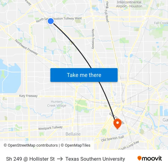 Sh 249 @ Hollister St to Texas Southern University map