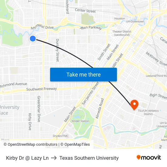 Kirby Dr @ Lazy Ln to Texas Southern University map