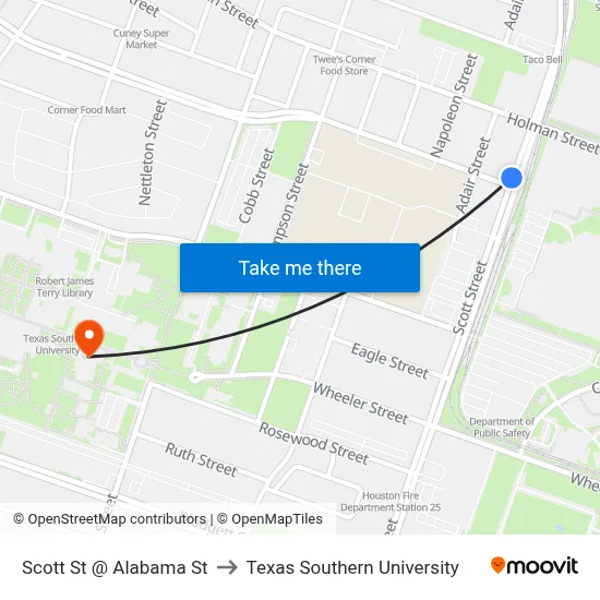 Scott St @ Alabama St to Texas Southern University map
