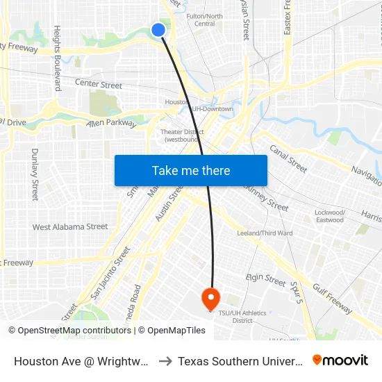 Houston Ave @ Wrightwood to Texas Southern University map