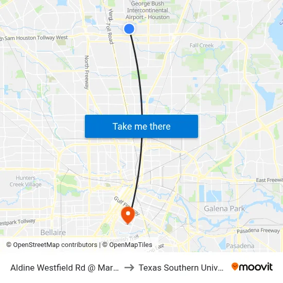 Aldine Westfield Rd @ Marvel Dr to Texas Southern University map