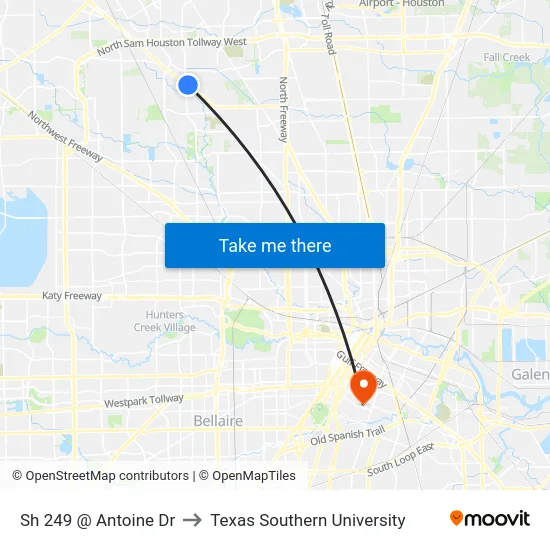 Sh 249 @ Antoine Dr to Texas Southern University map
