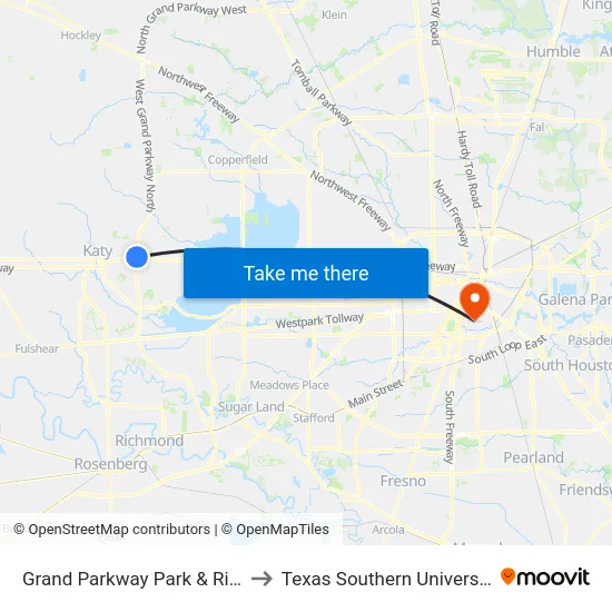 Grand Parkway Park & Ride to Texas Southern University map