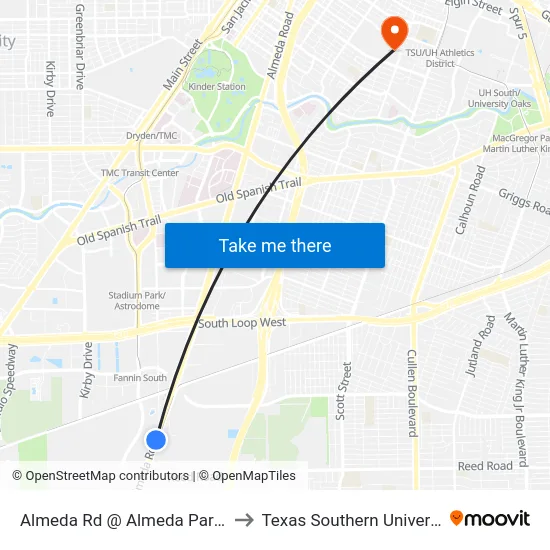 Almeda Rd @ Almeda Park Dr to Texas Southern University map