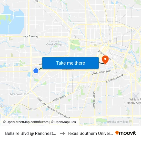 Bellaire Blvd @ Ranchester Dr to Texas Southern University map