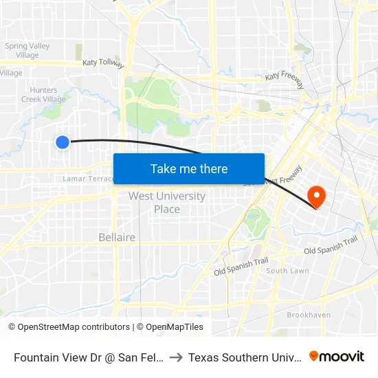 Fountain View Dr @ San Felipe Rd to Texas Southern University map