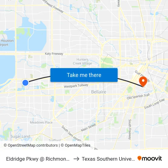 Eldridge Pkwy @ Richmond Ave to Texas Southern University map