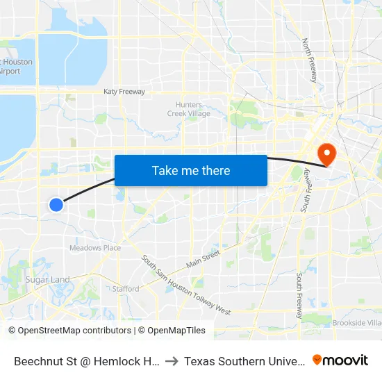 Beechnut St @ Hemlock Hill Dr to Texas Southern University map