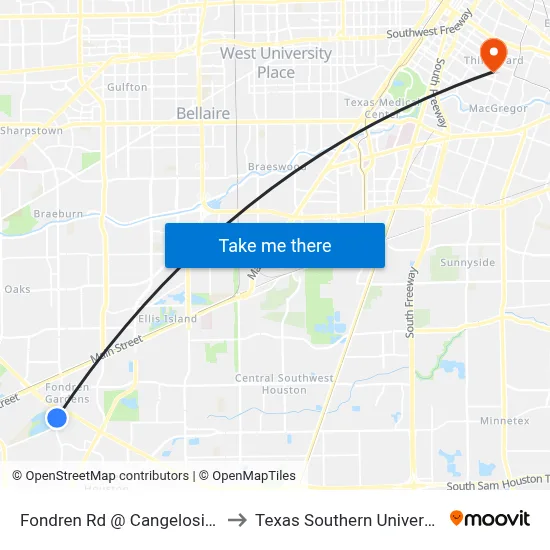 Fondren Rd @ Cangelosi Rd to Texas Southern University map