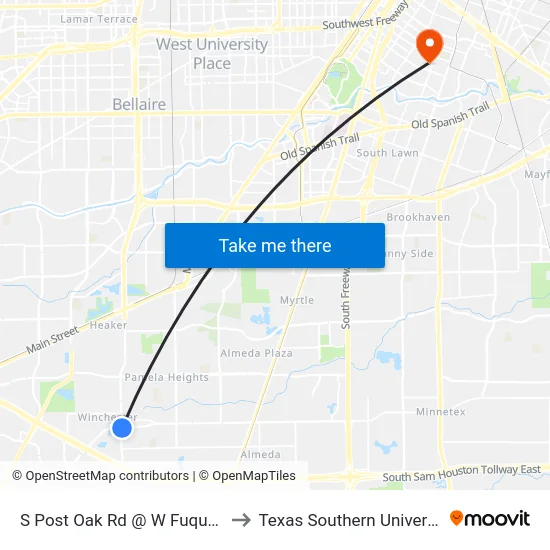 S Post Oak Rd @ W Fuqua St to Texas Southern University map