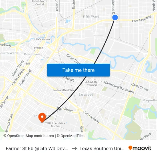 Farmer St Eb @ 5th Wd Dnvr Hrb Tc to Texas Southern University map