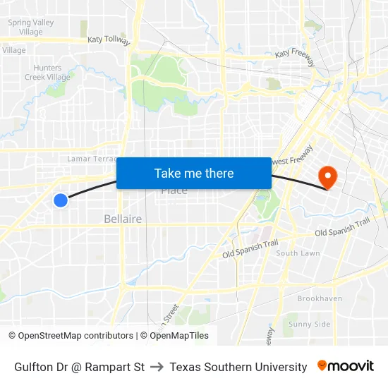Gulfton Dr @ Rampart St to Texas Southern University map