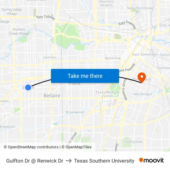 Gulfton Dr @ Renwick Dr to Texas Southern University map