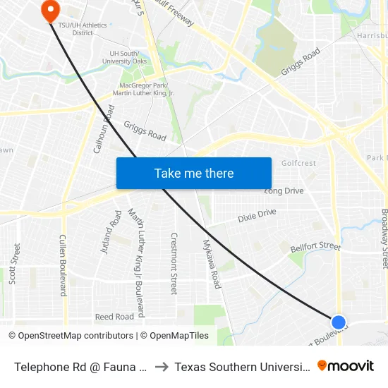 Telephone Rd @ Fauna St to Texas Southern University map