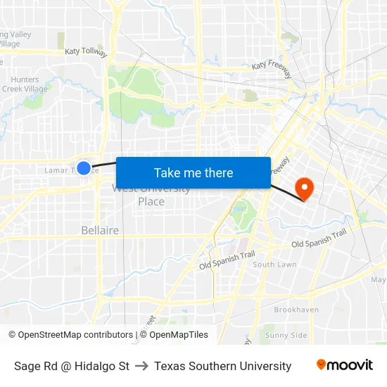 Sage Rd @ Hidalgo St to Texas Southern University map