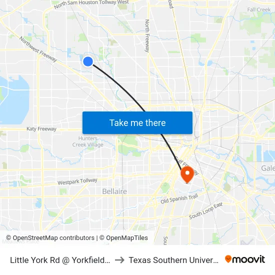 Little York Rd @ Yorkfield Rd to Texas Southern University map