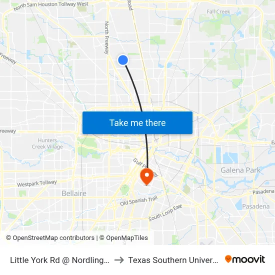Little York Rd @ Nordling Rd to Texas Southern University map