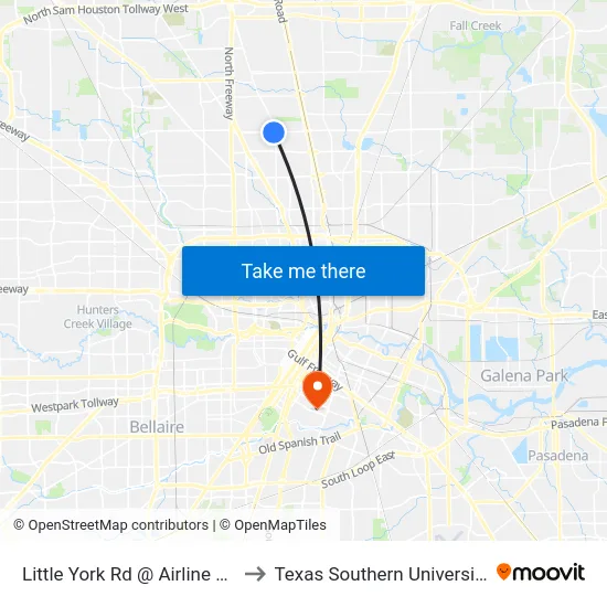 Little York Rd @ Airline Rd to Texas Southern University map