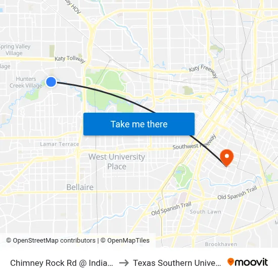 Chimney Rock Rd @ Indian Cir to Texas Southern University map