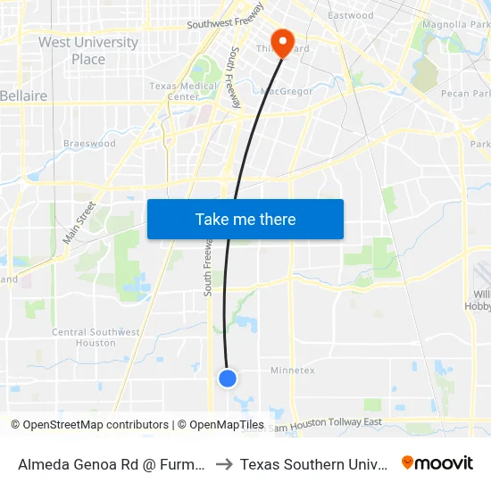 Almeda Genoa Rd @ Furman Rd to Texas Southern University map