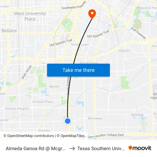 Almeda Genoa Rd @ Mcgrath Rd to Texas Southern University map