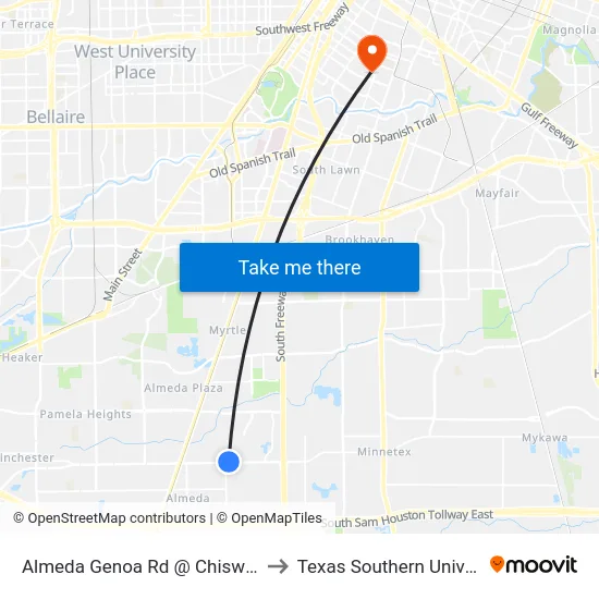 Almeda Genoa Rd @ Chiswick Rd to Texas Southern University map