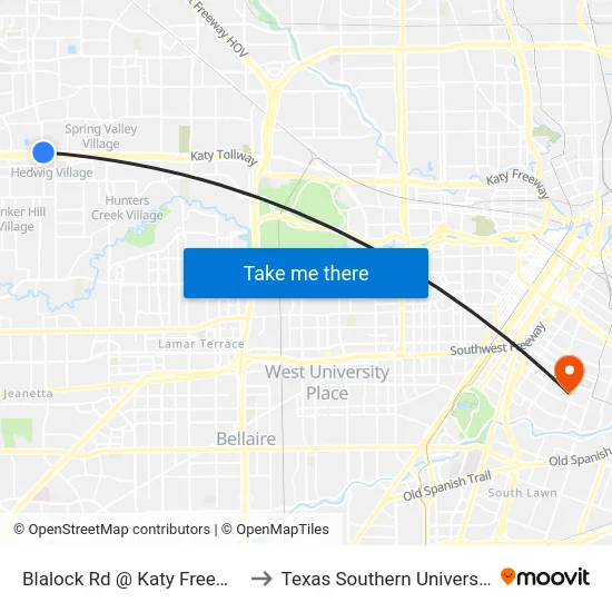 Blalock Rd @ Katy Freeway to Texas Southern University map