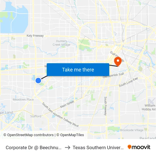 Corporate Dr @ Beechnut St to Texas Southern University map