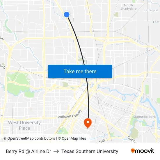 Berry Rd @ Airline Dr to Texas Southern University map
