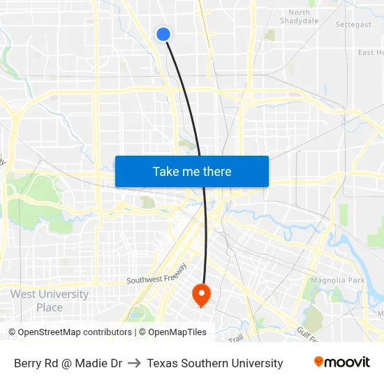 Berry Rd @ Madie Dr to Texas Southern University map