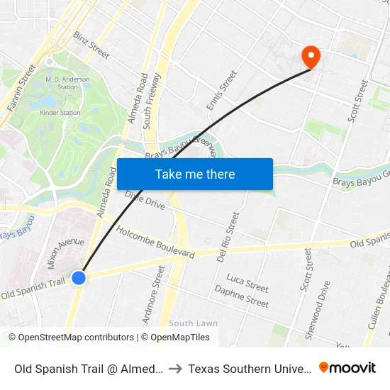 Old Spanish Trail @ Almeda Rd to Texas Southern University map